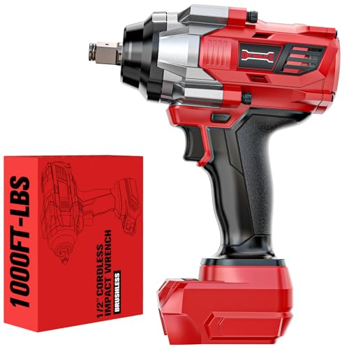 DIYtoolifz Cordless Impact Wrench 1/2" Compatible with Milwaukee 18V Battery, 1000Ft-lbs(1360N.m) High Torque Impact Driver, Electric Impact Gun with 4-Mode Speed, LED Work Light for Car(Bare Tool) - color: Red