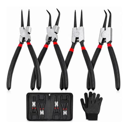 4-Piece Snap Ring Pliers Set, 7" Internal External Circlip Pliers, Straight & 90 Degree, 45# Steel 5/64" Tips for Bearing Transmission Motorcycle Automotive Retaining Ring Removal