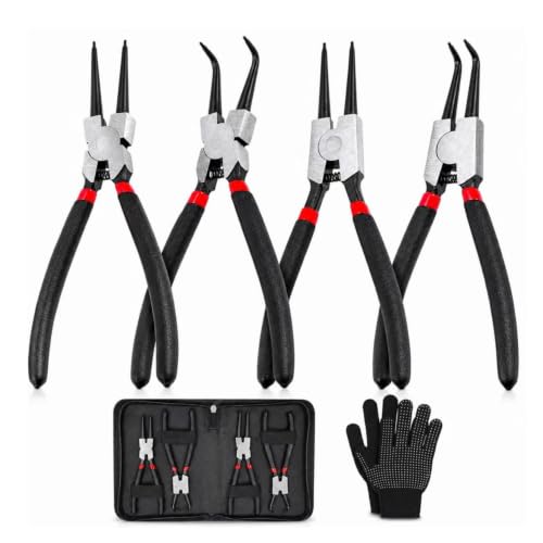 4-Piece Snap Ring Pliers Set, 7" Internal External Circlip Pliers, Straight & 90 Degree, 45# Steel 5/64" Tips for Bearing Transmission Motorcycle Automotive Retaining Ring Removal