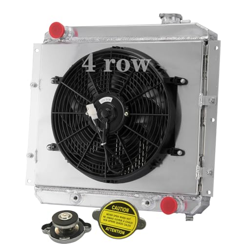 4Row Aluminum Radiator with Shroud Fan for 1960-1984 1983 1982 1978 1976 Toyota Land Cruiser Radiator Pickup FJ40 FJ45 3.9L 4.2L L6 1978 1979 1980