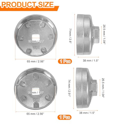 HARFINGTON 2pcs Oil Filter Cap 14 Flute 65/67mm Inner Dia 1/2" Square Drive - size: 14 Flute 65/67mm