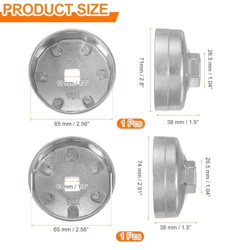 HARFINGTON 2pcs Oil Filter Cap 14 Flute 65/67mm Inner Dia 1/2" Square Drive - size: 14 Flute 65/67mm
