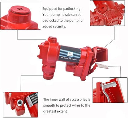 15GPM 12 Volt Fuel Transfer Pump DC Transfer Pump Cast Iron Heavy Duty Transfer Pump for Gasoline Diesel Kerosene Ethanol Methanol Blends Biodiesel Vahaha - color: 15GPM Red