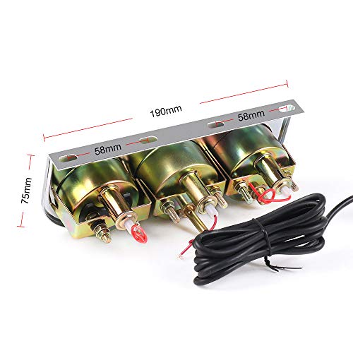 2" 52mm Chrome Panel 3in1 Car Meter Oil Pressure Fahrenheit Water Temp Ammeter Triple Gauge Kit Set Black Face