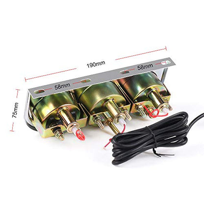 2" 52mm Chrome Panel 3in1 Car Meter Oil Pressure Fahrenheit Water Temp Ammeter Triple Gauge Kit Set Black Face