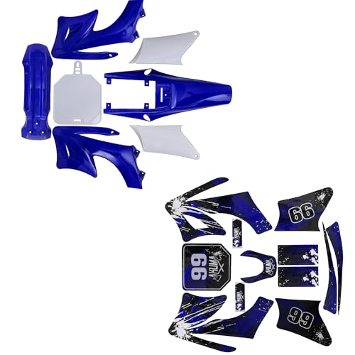 Full Fender Fairing Kit with Graphics Decals for Apollo 110cc 125cc 140cc 150cc 200cc 250cc Dirt Bikes | Durable ABS Plastic Bodywork Set with Fenders, Side Panels, Tank Shrouds (Blue) - color: Blue