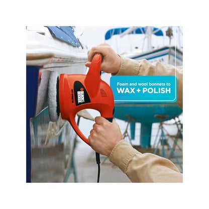 BLACK+DECKER 6" Buffer Polisher, Orbital Car Polisher with Wool and Foam Bonnets (WP900) - size: 6-Inch