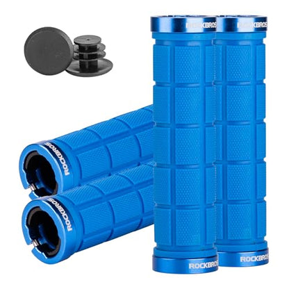 ROCKBROS 4Pcs(2 Pairs) Bike Grips Double Lock On Comfortable,Non-Slip - color: blue