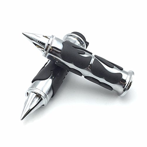 HK MOTO- Motorcycle Chrome Spike Comfort Rubber Flame Hand Grip 25mm 1" 1 inch Compatible with Intruder Boulevard C90 C50 M50 Volusia Marauder 800 [B01ETS4C1Q]