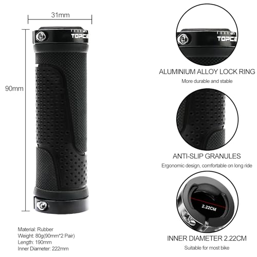 TOPCABIN Bike Handlebar Grips,Short Mini Bicycle Handlebar Grips Two-Color Rubber Bike Grips Fit Many Standard Bikes 2PCS 90MM Length - color: Aluminum Double Lock - Black - 90mm