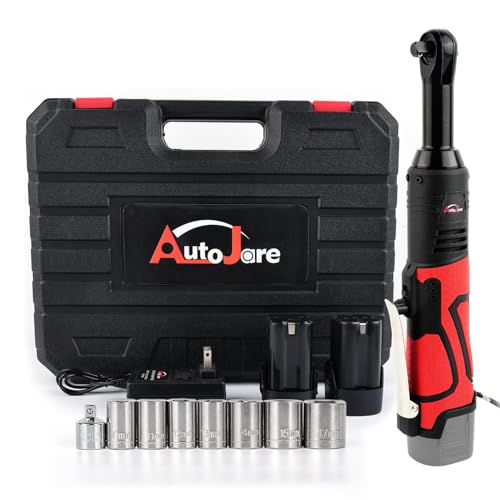 Extended 18V Cordless Electric Ratchet Wrench Set 3/8" Drive 450RPM 60 ft-lbs Power Ratchet Tool Kit with 1/4" Socket Adapter, 7pcs Socket, Charger and 2pcs 1.5Ah Lithium-Ion Batteries