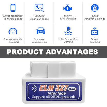 KVAEY OBDII Car Auto Diagnostic Scanner, ELM327 Automotive Bluetooth Scan Tool and Code Reader, Professional Car Bluetooth Engine Fault Code Reader, Universal Car Accessories (White & Blue) - color: White & Blue, size: 1 PCS
