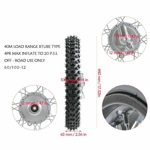 Front Rear Wheel Set, 80/100-10 Rear 60/100-12 Front Tire & Rim Tube with Drum Brake Assembly, 12mm Axle Hole Complete 12” 10“ inch Wheels for CRF50 70 XR70 110cc 90cc TTR Dirt Pit Bike