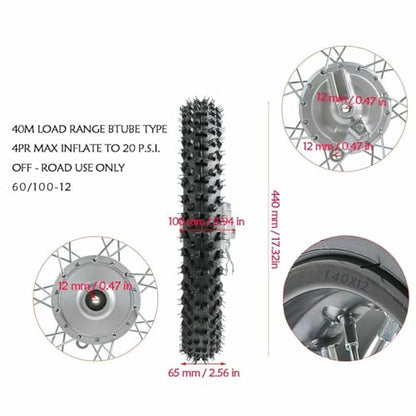Front Rear Wheel Set, 80/100-10 Rear 60/100-12 Front Tire & Rim Tube with Drum Brake Assembly, 12mm Axle Hole Complete 12” 10“ inch Wheels for CRF50 70 XR70 110cc 90cc TTR Dirt Pit Bike