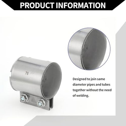 Exhaust Pipe Clamp/Exhaust Muffler Tube Joint for Car Truck/Durable Stainless Steel 2.99" 87mm / 1 Pc Silver Tone - size: 2.99''