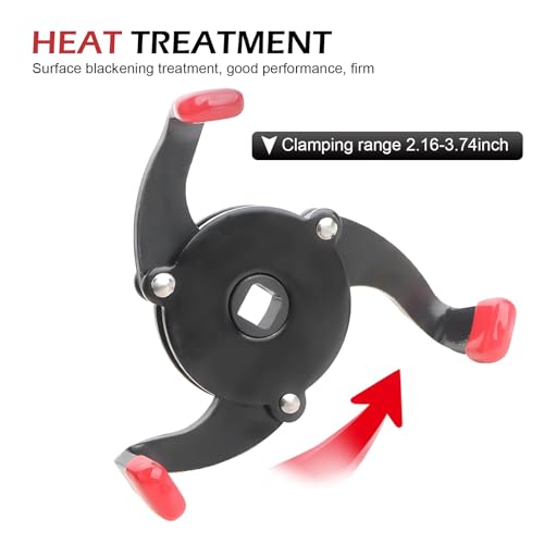 3/8'' 3-Jaw Oil Filter Wrench, Anti-Slip One-Way Flat 3 Jaw Filter Wrench, Universal 3/8'' Drive Steel Removal Tool, Adjustable Oil Filter Removal Tool, Universal for Cars (Black)