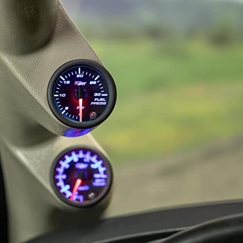 GlowShift Tinted 7 Color 30 PSI Fuel Pressure Gauge Kit, 2-1/16" 52mm