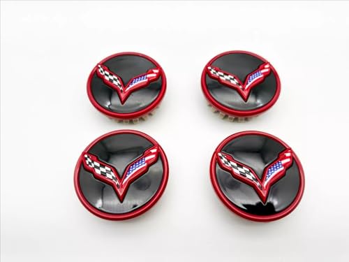 Set of 4Pcs Wheel Center Cap Replacement for 2014+ C7 Corvette Stingray Center Caps w/Crossed Flag Logo 68mm 2.7" 23217059 (Red) - color: Red