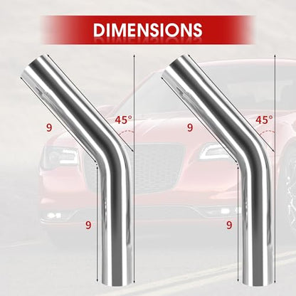 Richeer 3" O.D. T304 Stainless Steel Exhaust Pipe 45 Degree Elbow (2PCS) - size: 3 inch