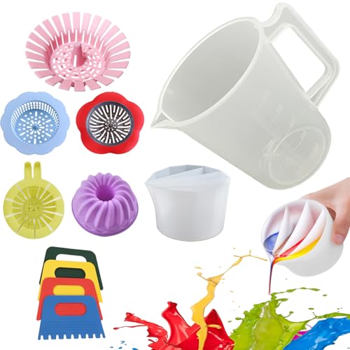 Paint Cup With Handle, Silicone Split Cup, Acrylic Pouring Strainers, Scrapers Kit for DIY Paint, Resin Molds, Epoxy Resin Art and Creating Unique Patterns Art Supplies