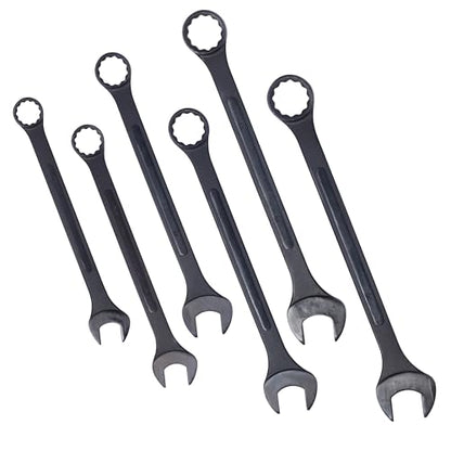 Jumbo Combination Wrench Set, 6-Piece Metric (35-50mm), Black Oxide, Pouch - Metric Sizes, Perfect for European & Asian Vehicles, Commercial & Heavy Duty Applications - color: 6-piece Metric (35-50mm), Black Oxide