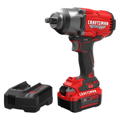 CRAFTSMAN V20 RP Impact Wrench, Cordless, Brushless, High Torque, 1/2 Inch, 4Ah Battery and Charger Included (CMCF940M1)