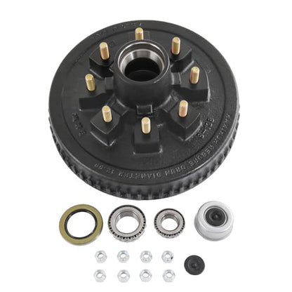 12"x 2" Trailer Brake Drum Kit 8 on 6.5" Replacement for 7000LBS Axle Hub Heavy Duty 8 Bolt Trailer Brake Hub Drum Assembly with 1/2"-20 Stud 25580, 14125A Drums 008-219-04-22004K