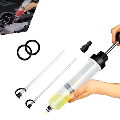 Automotive Fluid Extractor Pump, 200cc Manual Extraction Oil Syringe with 2 Hoses, Auto Oil Change Syringe Pump, Universal for Power Steering Transmission Gear Oil & Brake Fluid Transfers