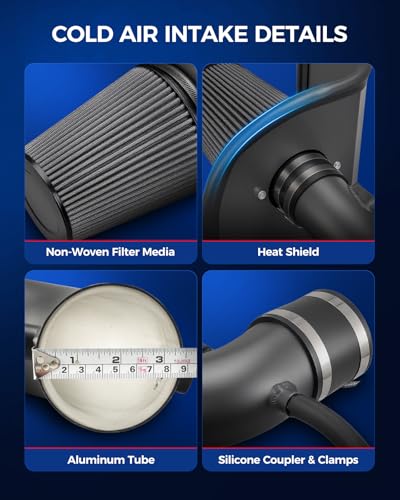 KAX 3.5" Cold Air Intake Kit & Heat Shield for GMC Sierra 1500 2014-2018 - size: 3.5"-9006