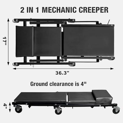 Torin 2-in-1 Foldable Garage Shop Creeper, 36" Black, 300 lbs Capacity, 6 Wheels, ATR6505B - style: Black Foldable Creeper