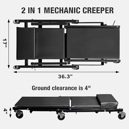 Big RED 36" Rolling Foldable Automotive Creeper, Car Creeper, 2-in-1 Garage Shop Creeper for Auto Repair, 300 Lbs Capacity, Black, TAM6505BR Torin - style: Black Foldable Creeper