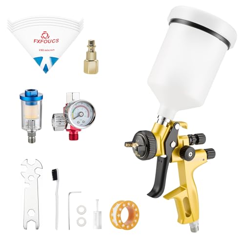 HVLP Air Spray Gun Kit 1.7mm, Professional Automotive Paint Sprayer - color: Golden, size: 1.7mm