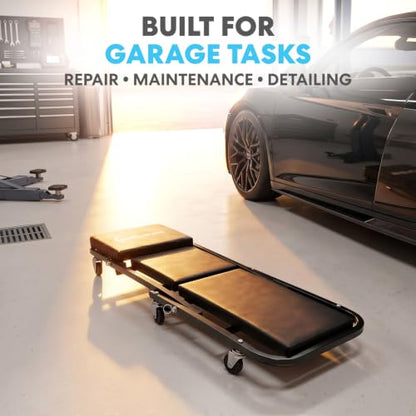 SIMPLI-MAGIC Foldable Z Creeper 2-in-1 Rolling Car Creeper & Seat, Adjustable Roller Garage Chair Lay Down or Sit, 330LBS Capacity Low-Profile Under Car Creeper with 6 Swivel Casters, Black - color: Black