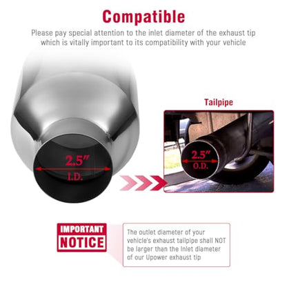 Upower 2.5" inlet Universal Diesel Exhaust Tip 4.5" Outlet 7" Long Polished Stainless Steel Exhaust Tailpipe Weld-On Double Wall Slant Cut Tail Pipe (2PCS) - style: Polished Sliver