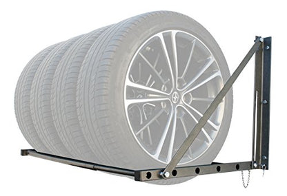 MaxxHaul Adjustable Wall Mount Folding Tire Rack – 32 to 48 Inch Width – 300 lb Capacity – Heavy Duty Steel Garage Tire Storage Holds 4 Tires – 70489 - color: Grey