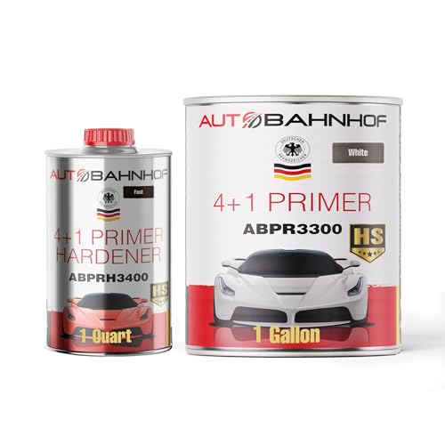 AB-PR 3300 4:1 Automotive Urethane Primer White & AB-PR 3400 Fast Hardener Kit – Professional Auto Body Refinishing – 1 Gallon Primer + 1 Quart Hardener - color: Urethane Primer White & Fast Hardener (Kit)