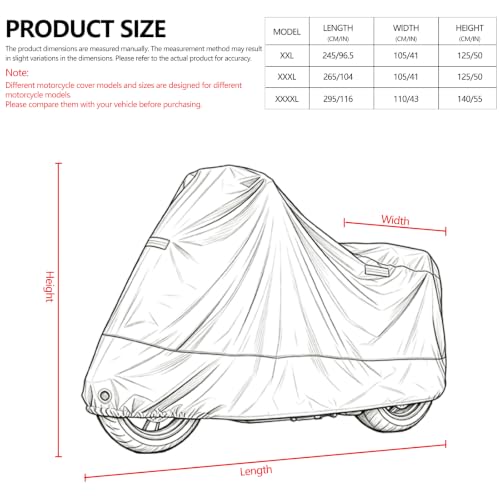 Motorcycle Cover Fit for Harley Cruiser Models & Most Other Cruiser Models - color: Black-[3XL-For Cruiser Model]