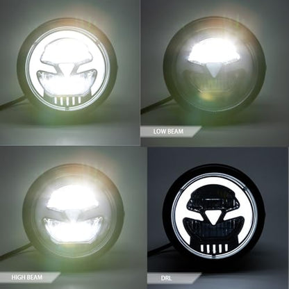 Motorcycle Headlight 5.75 inch Round LED with Mounting Brackets Assembly, Front Headlamp with DRL High/Low Beam for Cafe Racer E-bike Bobber Chopper (style A) - style: style A