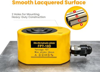 Jooptoolwook 10T Multi-Section Low Profile Hydraulic Ram Jack, 1" Stroke Portable Mini Hydraulic Lifting Cylinder for Machinery, Bridge & Construction Industry - size: 10T