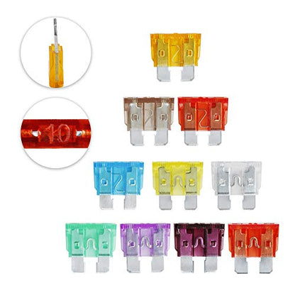 AHL 100PCS Standard Fuses Kit(5A 7.5A 10A 15A 20A 25A 30A 35A 40A 50A),Car Fuses Assortment Kit,Standard Blade Fuses Automotive for Car, RV, Boat,Truck, Marine, Motorcycle, Auto, ATV Fuse - size: Standard 100pcs