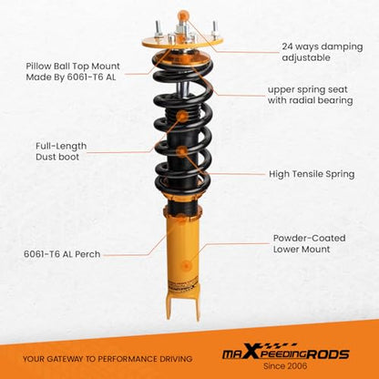 maXpeedingrods Coilovers for Dodge Challenger 2008-2010, for Dodge Charger SRT8 2006-2010, 24 Levels Damper Adjustable Coilovers Suspension Kit, Height Adjustable Lowering Kit, Gold