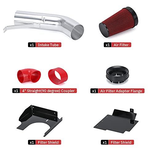 PTNHZ 4" Cold Air Intake Filter w/Heat Shield Kit Compatible For 99-07 Cadillac Escalade Chevy Silverado Tahoe GMC Yukon Sierra 1500 2500 3500 V8 4.8L/5.3L/6.0L (Red) - style: Red