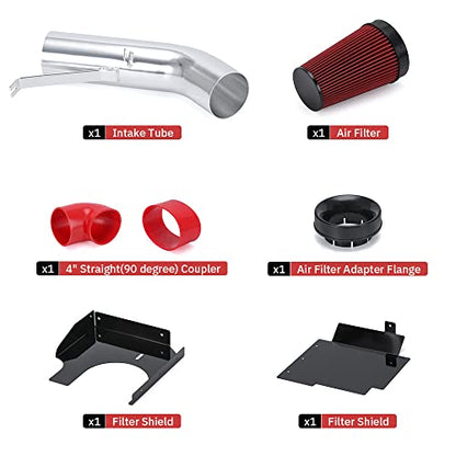 PTNHZ 4" Cold Air Intake Filter w/Heat Shield Kit Compatible For 99-07 Cadillac Escalade Chevy Silverado Tahoe GMC Yukon Sierra 1500 2500 3500 V8 4.8L/5.3L/6.0L (Red) - style: Red
