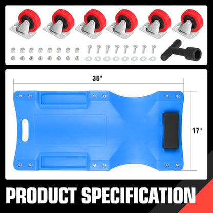 DNA MOTORING 36" L X 17" W x 4.25" H Vehicle Repair Low Profile Automotive Creeper w/Padded Headrest, Blue, TOOLS-00201-BL - color: Blue, size: 36 Inches