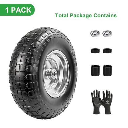 13 Inch Wheelbarrow Tire Flat Free 4.00-6 Tires, 5/8" Bearings Universal Solid Tires with Extra 3/4" Bearings Replacement for Wheelbarrow, Gorilla Cart, Hand Trucks, Garden Carts(1 PCS) - size: 1 PCS