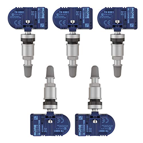 MORESENSOR Compact PRO Series Dual Frequency Universal Programmable TPMS Tire Pressure Sensor 5-Pack | 315 + 433 MHz | Clamp-in Aluminum Valve | TX-K001-BL-5