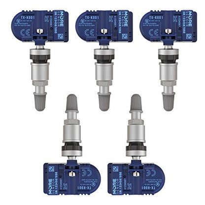 MORESENSOR Compact PRO Series Dual Frequency Universal Programmable TPMS Tire Pressure Sensor 5-Pack | 315 + 433 MHz | Clamp-in Aluminum Valve | TX-K001-BL-5