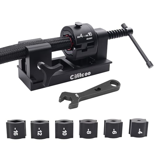 4-16AN Fitting Installation Tool, AN Hose Assembly Tool with 6 Dies (4AN 6AN 8AN 10AN 12AN 16AN) for CPE Fuel Line, Adjustable Universal Fit For Any Brands, with 6AN Fitting Wrench - color: Black & Black
