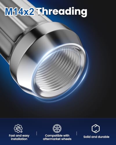GAsupply 14x2 Lug Nuts Spline, 2" 50mm Tall Conical Seat, 32PCS+ 1 Key - color: Silver, size: M14x2.0, style: 32 Pack- 2" Tall