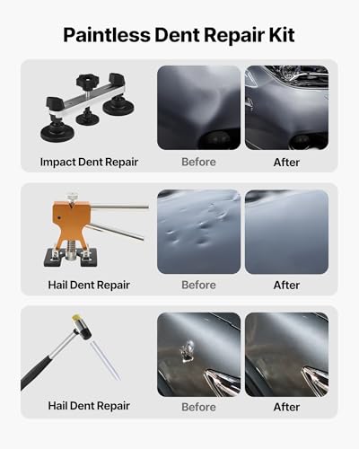 VEVOR Dent Puller Kit, 60 PCS Paintless Dent Removal Kit with Golden Lifter, Bridge Puller, Rubber Hammer, Glue Gun, Auto Body Hail Damage Repair Remover Tools for Car Refrigerator Door Ding Repair - size: 60PCS